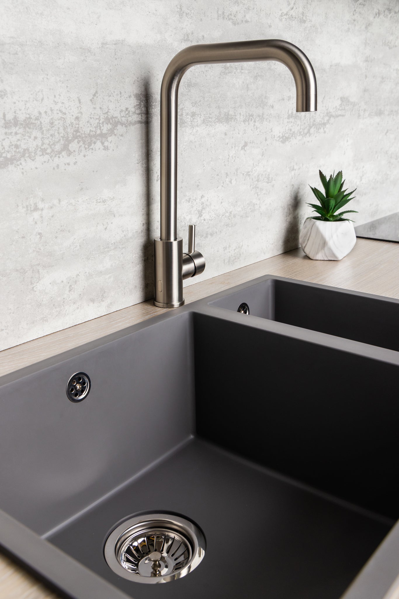 Top-Fix Vito Square Neck Fast Fitting Kitchen Mixer Tap - Brushed Steel