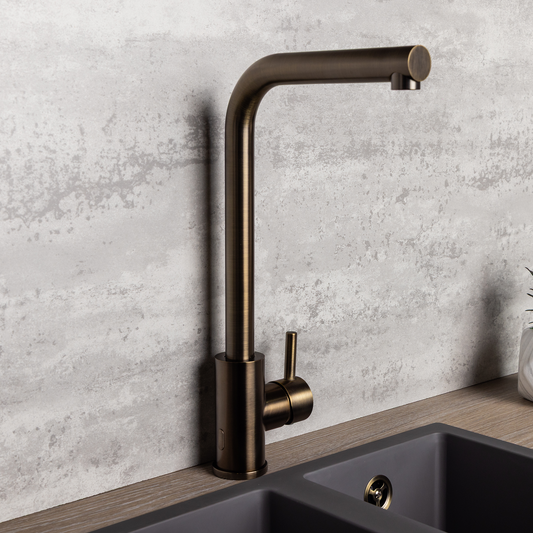 Top-Fix Vito L Neck Fast Fitting Kitchen Mixer Tap - Antique Brass