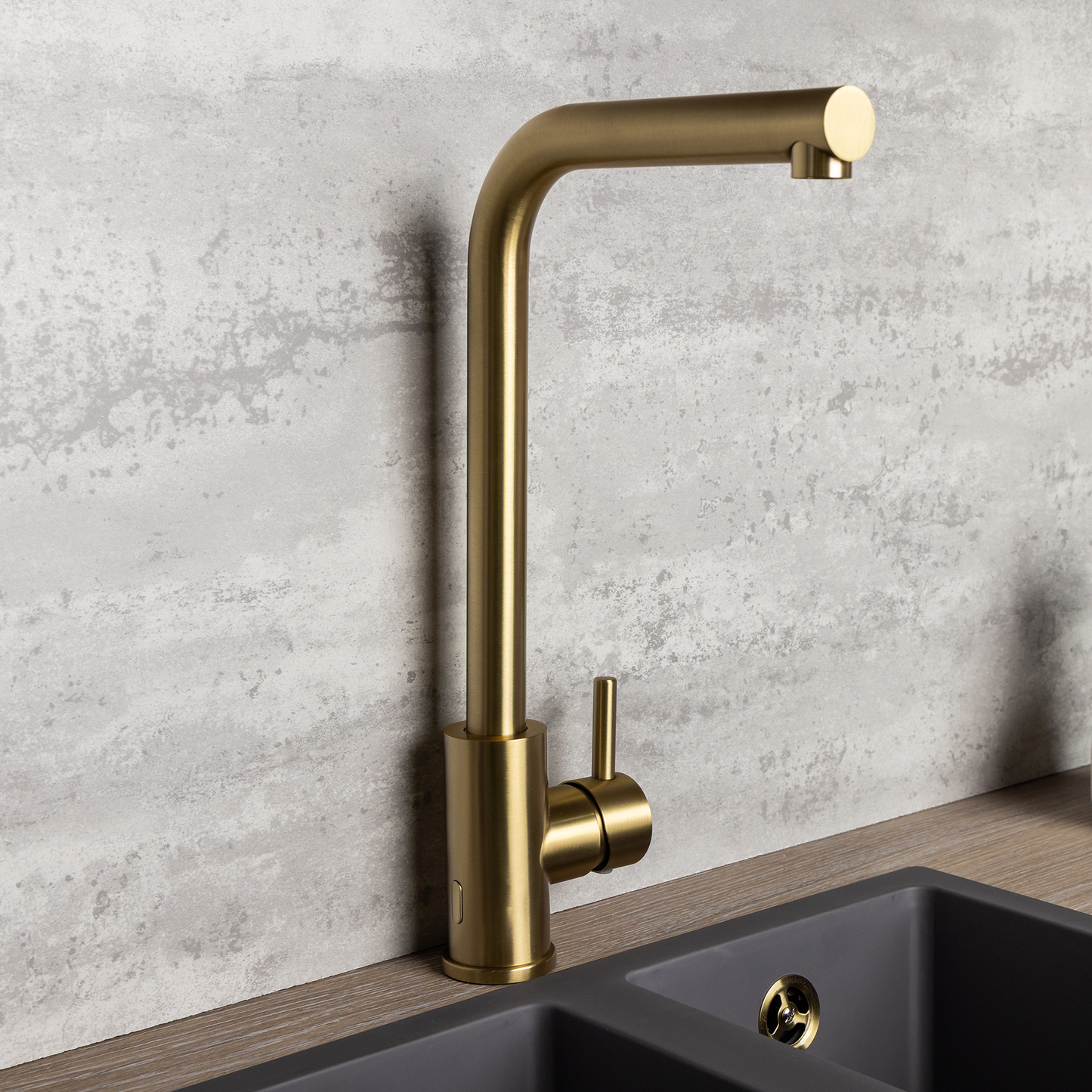 Top-Fix Vito L Neck Fast Fitting Kitchen Mixer Tap - Brushed Brass