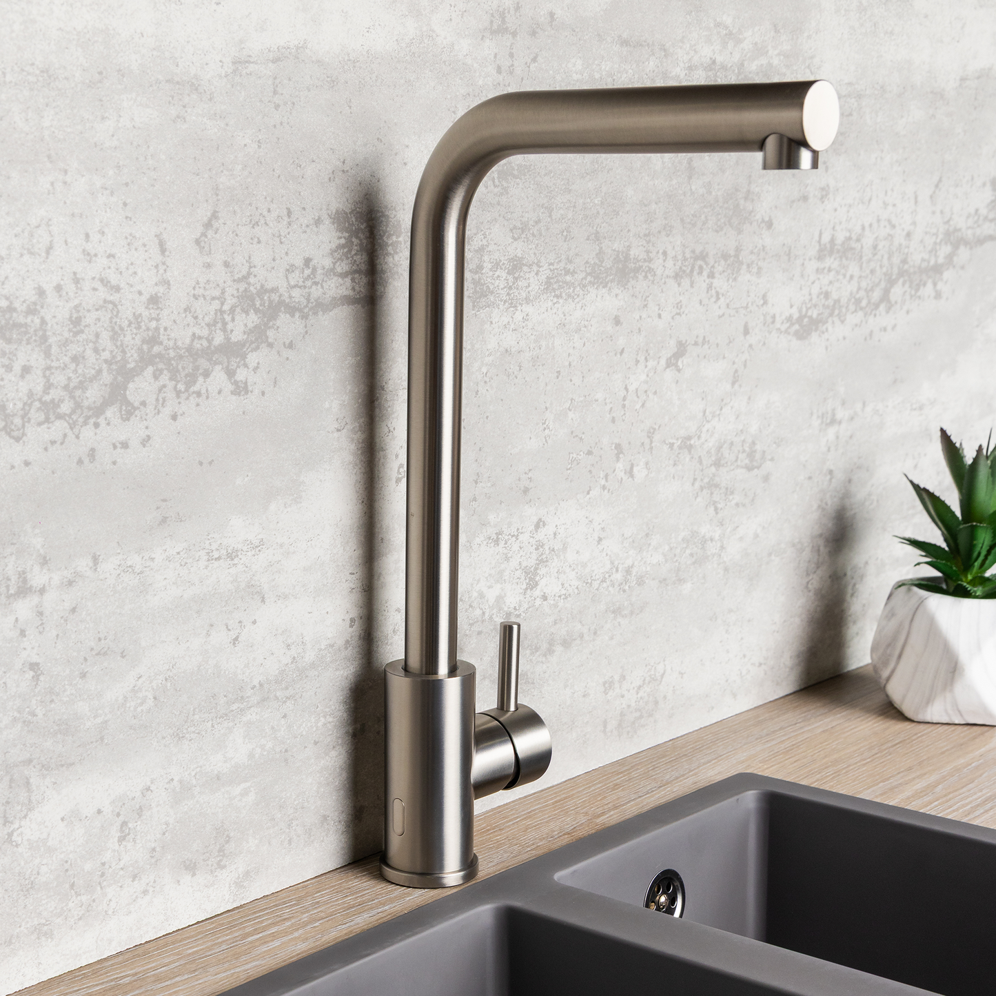 Top-Fix Vito L Neck Fast Fitting Kitchen Mixer Tap - Brushed Steel