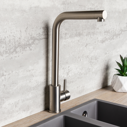 Top-Fix Vito L Neck Fast Fitting Kitchen Mixer Tap - Brushed Steel