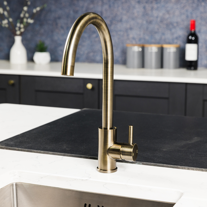 Top-Fix Vito Swan Neck Fast Fitting Kitchen Mixer Tap - Antique Brass