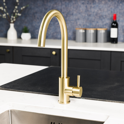 Top-Fix Vito Swan Neck Fast Fitting Kitchen Mixer Tap - Brushed Brass