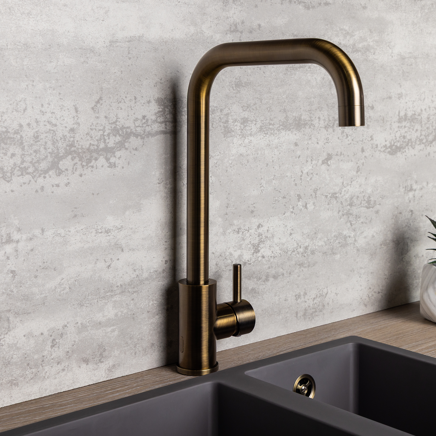 Top-Fix Vito Square Neck Fast Fitting Kitchen Mixer Tap - Antique Brass