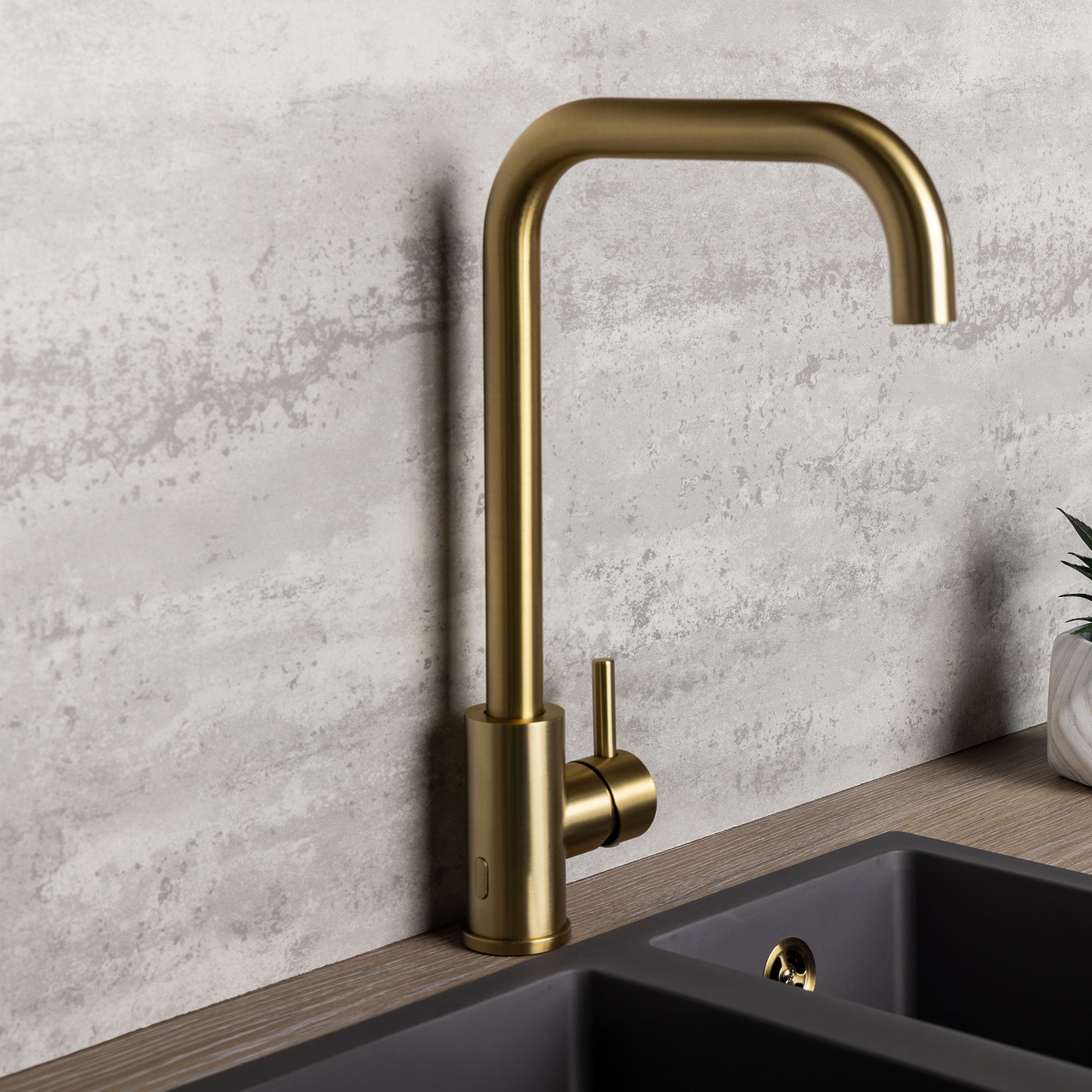 Top-Fix Vito Square Neck Fast Fitting Kitchen Mixer Tap - Brushed Brass