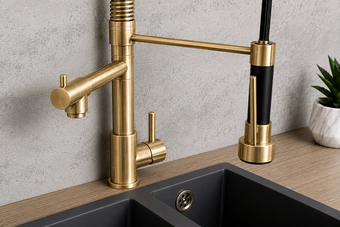 Top-Fix Alto Multiuse Fast Fitting Kitchen Tap - Brushed Brass