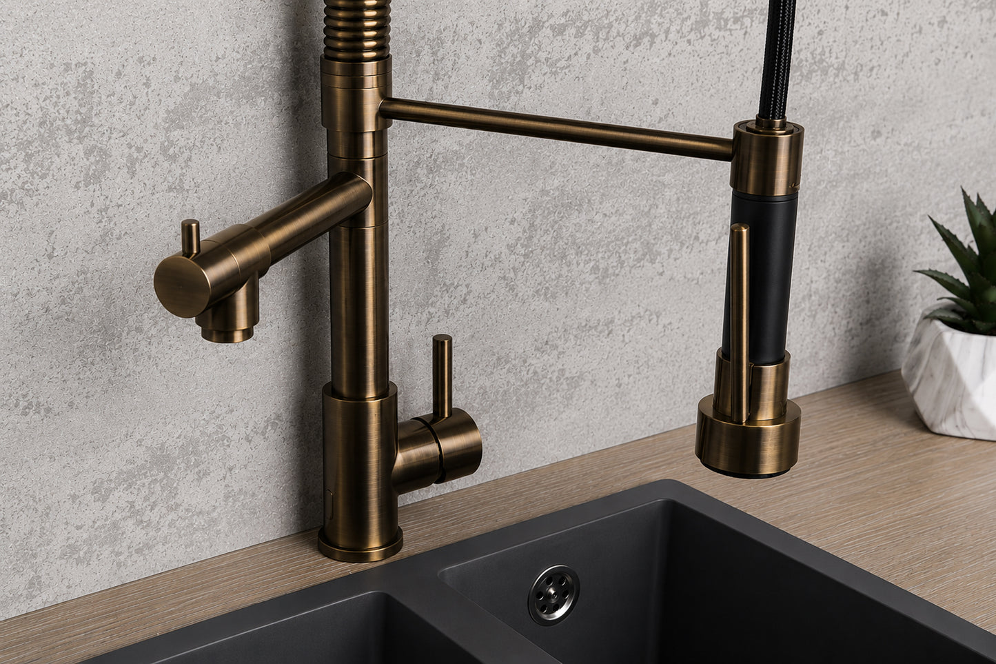 Top-Fix Alto Multiuse Fast Fitting Kitchen Tap - Antique Brass
