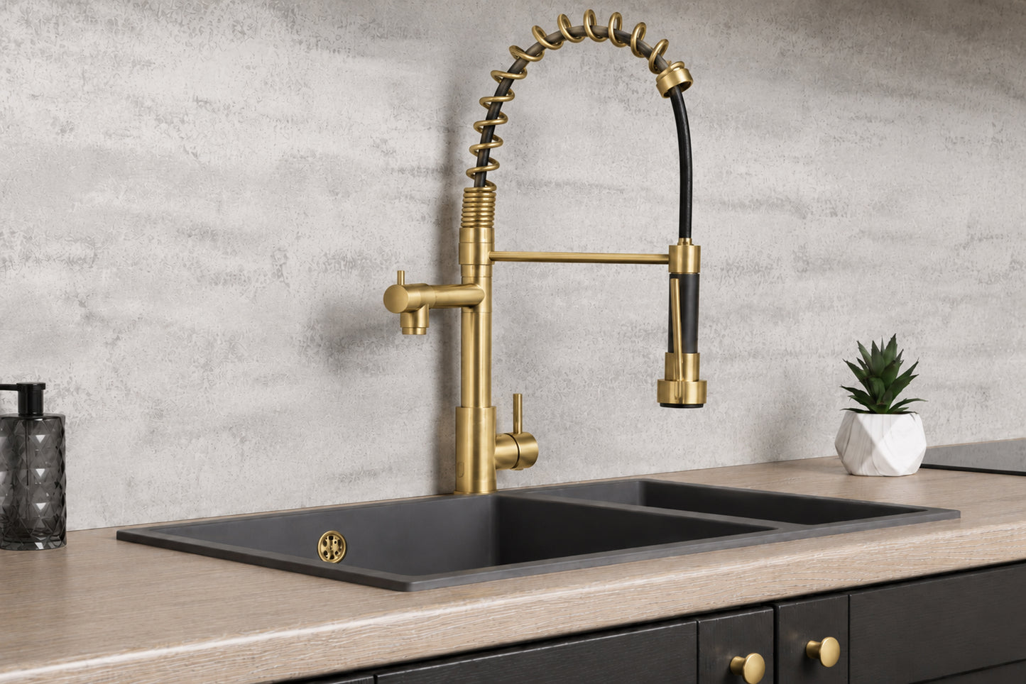 Top-Fix Alto Multiuse Fast Fitting Kitchen Tap - Brushed Brass