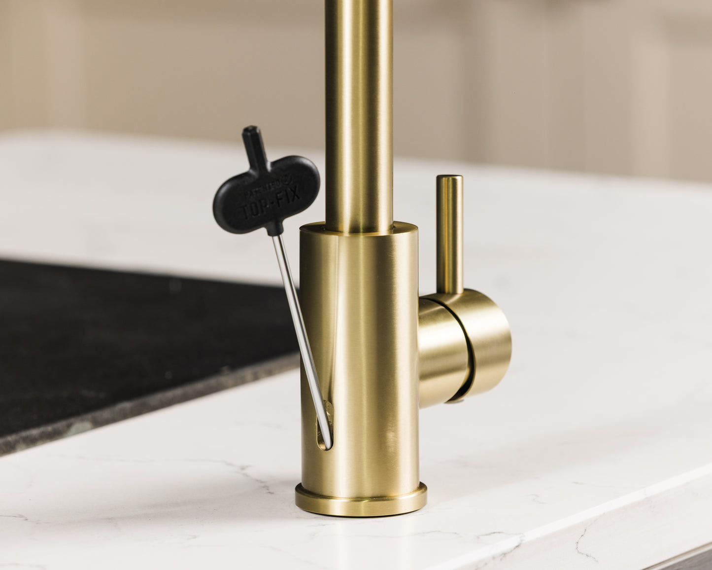 Top-Fix Vito Swan Neck Fast Fitting Kitchen Mixer Tap - Brushed Brass