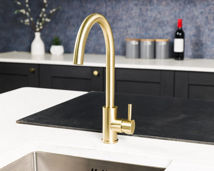 Top-Fix Vito Swan Neck Fast Fitting Kitchen Mixer Tap - Brushed Brass