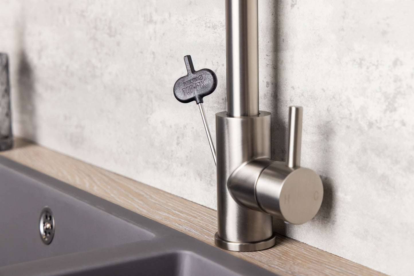 Top-Fix Vito Square Neck Fast Fitting Kitchen Mixer Tap - Brushed Steel