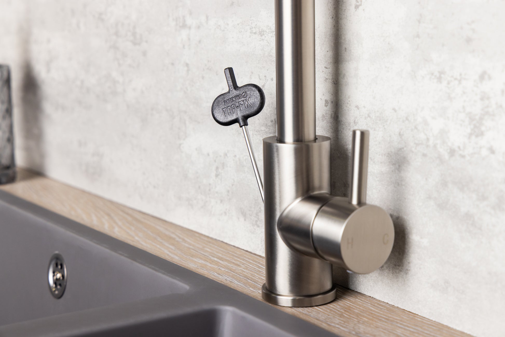 Top-Fix Vito Square Neck Fast Fitting Kitchen Mixer Tap - Brushed Steel
