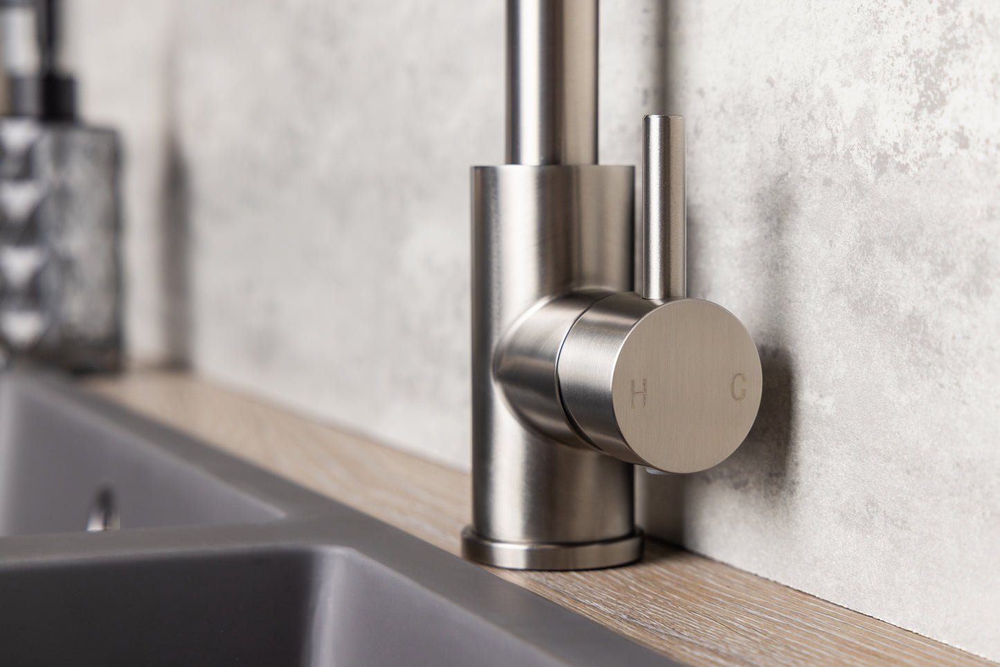 Top-Fix Vito Square Neck Fast Fitting Kitchen Mixer Tap - Brushed Steel