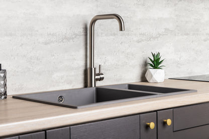 Top-Fix Vito Square Neck Fast Fitting Kitchen Mixer Tap - Brushed Steel