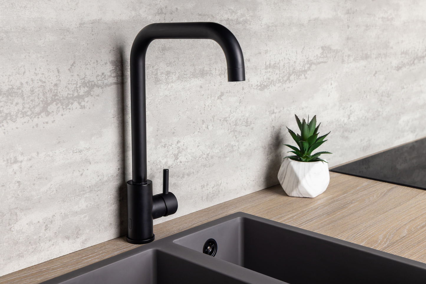 Top-Fix Vito Square Neck Fast Fitting Kitchen Mixer Tap - Matt Black