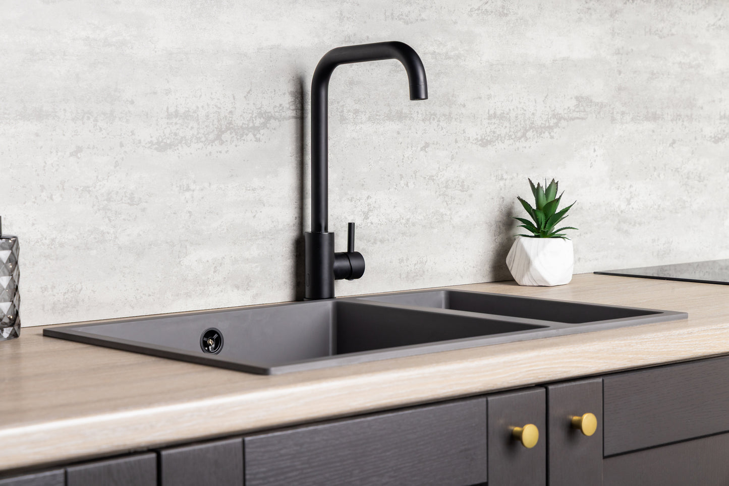 Top-Fix Vito Square Neck Fast Fitting Kitchen Mixer Tap - Matt Black