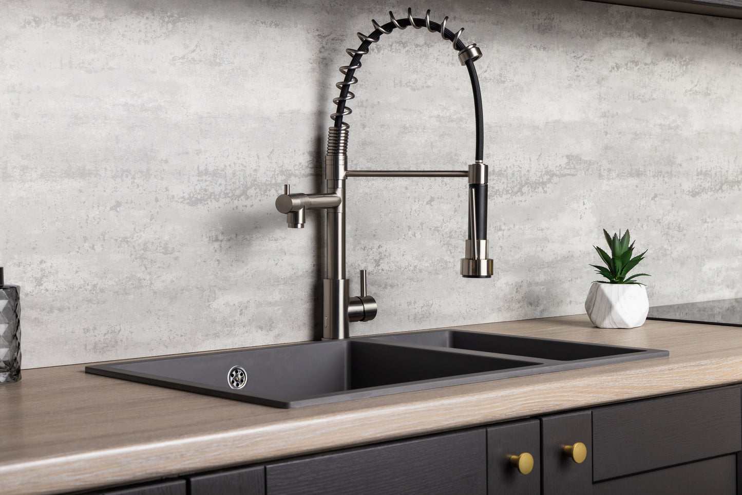 Top-Fix Alto Multiuse Fast Fitting Kitchen Tap - Brushed Steel
