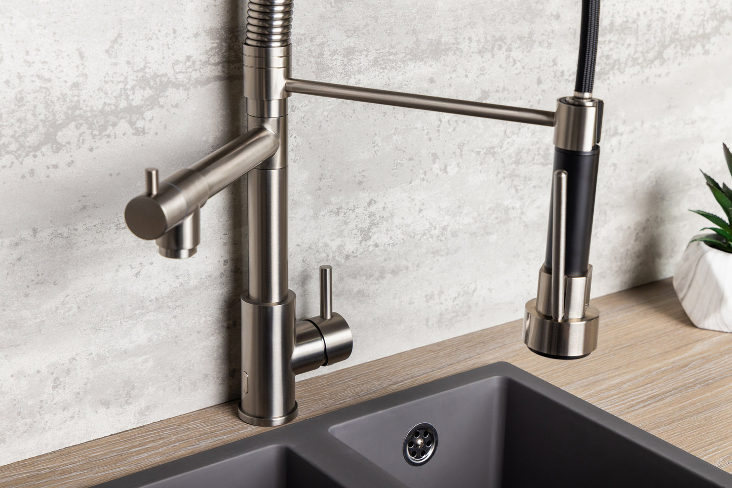 Top-Fix Alto Multiuse Fast Fitting Kitchen Tap - Brushed Steel