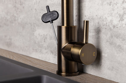 Top-Fix Vito L Neck Fast Fitting Kitchen Mixer Tap - Antique Brass