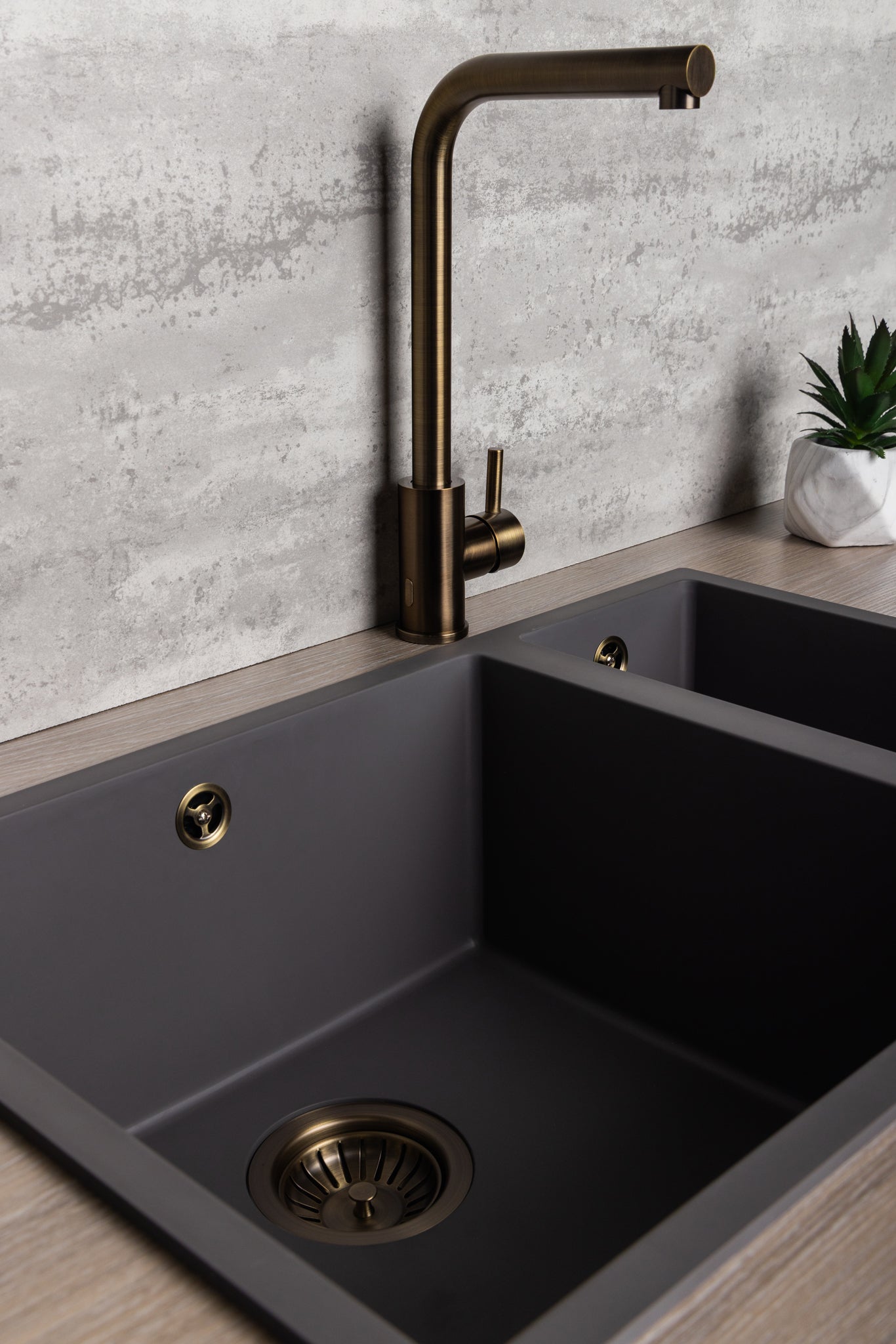 Top-Fix Vito L Neck Fast Fitting Kitchen Mixer Tap - Antique Brass