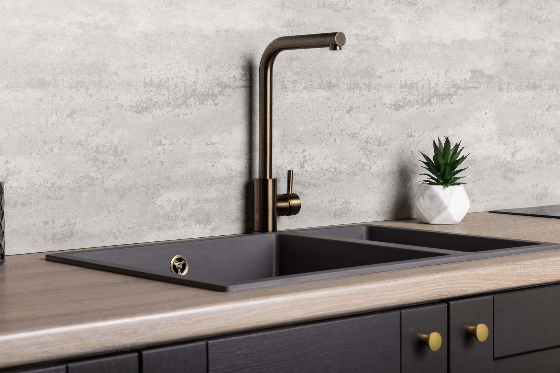 Top-Fix Vito L Neck Fast Fitting Kitchen Mixer Tap - Antique Brass