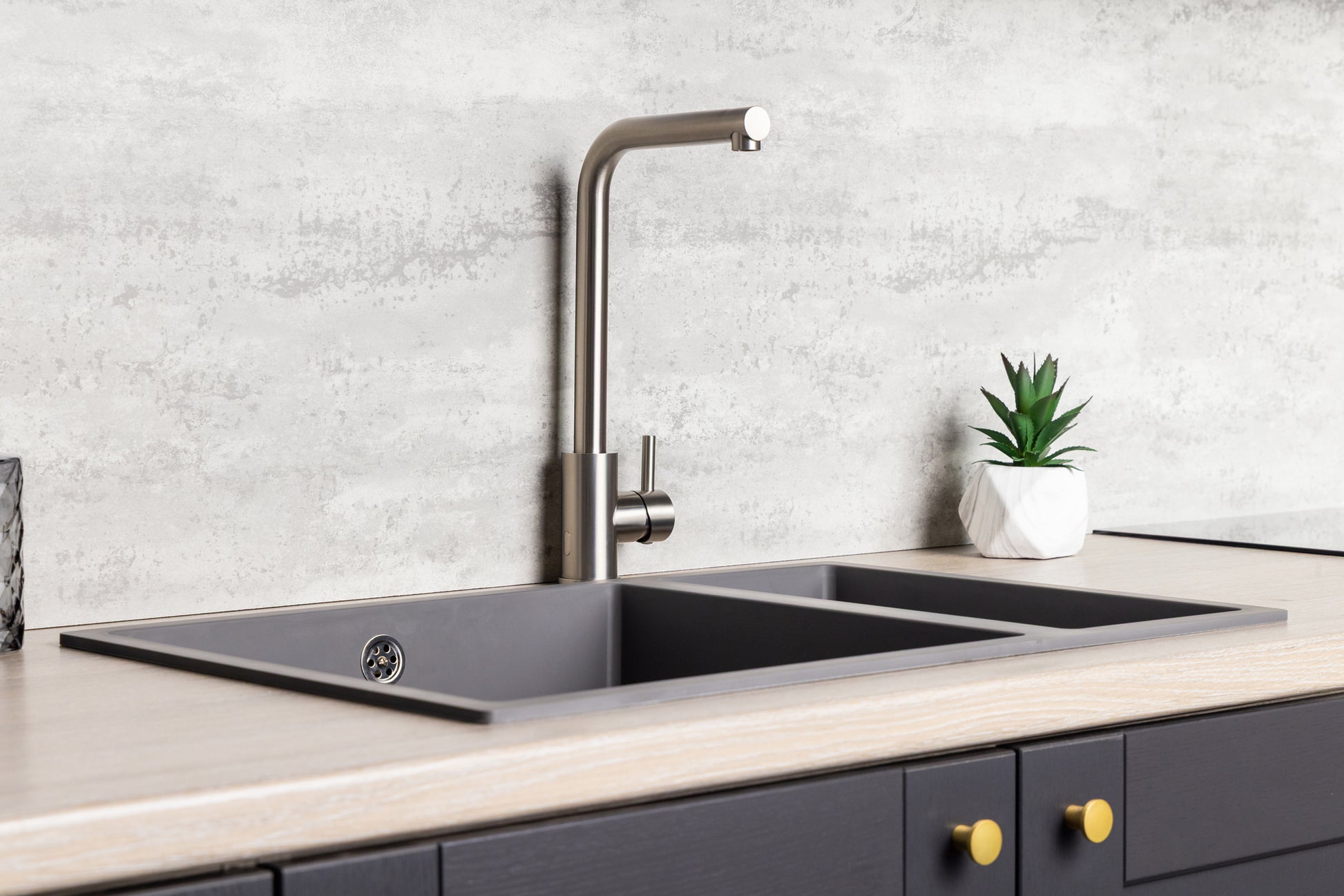 Top-Fix Vito L Neck Fast Fitting Kitchen Mixer Tap - Brushed Steel
