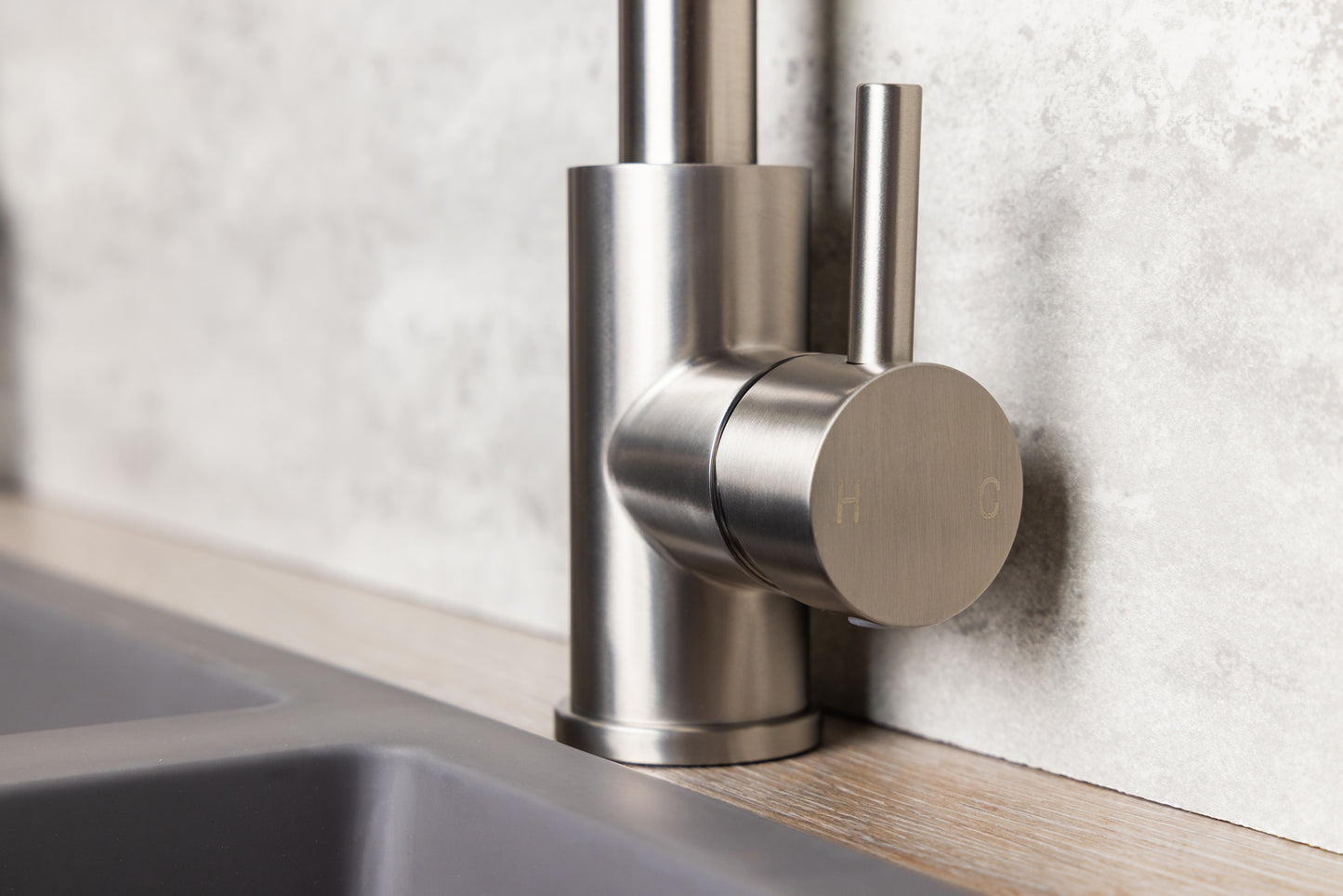 Top-Fix Vito L Neck Fast Fitting Kitchen Mixer Tap - Brushed Steel