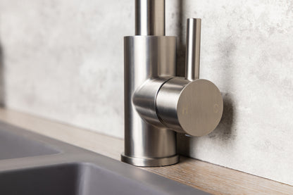 Top-Fix Vito L Neck Fast Fitting Kitchen Mixer Tap - Brushed Steel