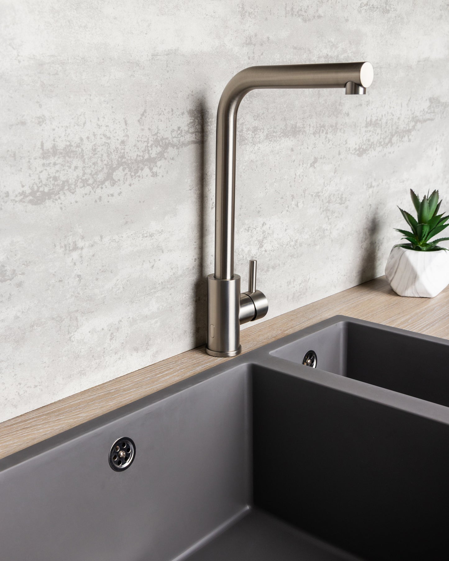 Top-Fix Vito L Neck Fast Fitting Kitchen Mixer Tap - Brushed Steel