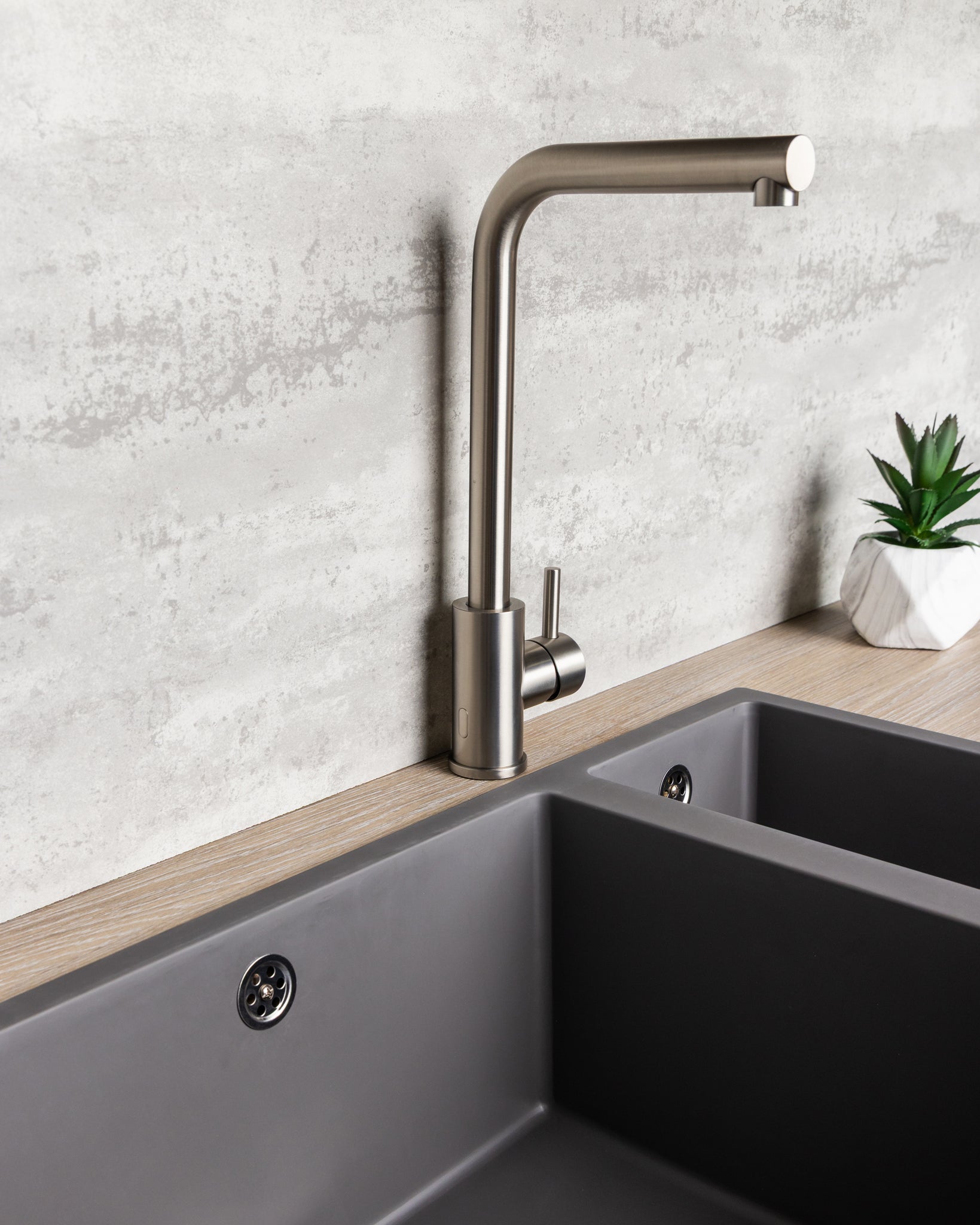 Top-Fix Vito L Neck Fast Fitting Kitchen Mixer Tap - Brushed Steel