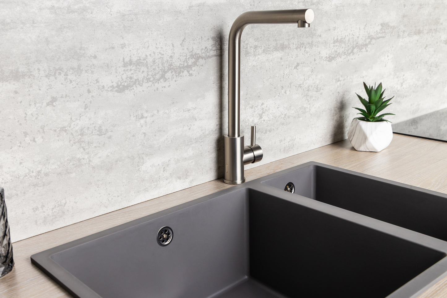 Top-Fix Vito L Neck Fast Fitting Kitchen Mixer Tap - Brushed Steel