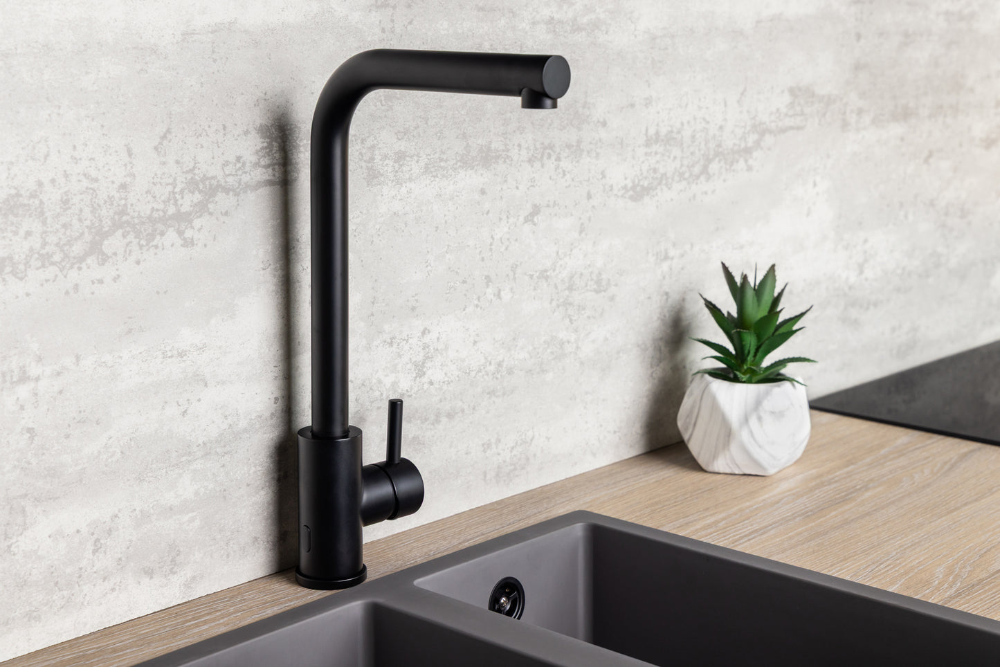 Top-Fix Vito L Neck Fast Fitting Kitchen Mixer Tap - Matt Black