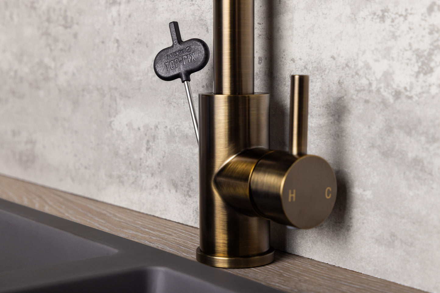 Top-Fix Vito Square Neck Fast Fitting Kitchen Mixer Tap - Antique Brass