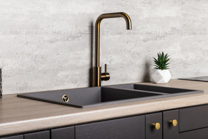 Top-Fix Vito Square Neck Fast Fitting Kitchen Mixer Tap - Antique Brass