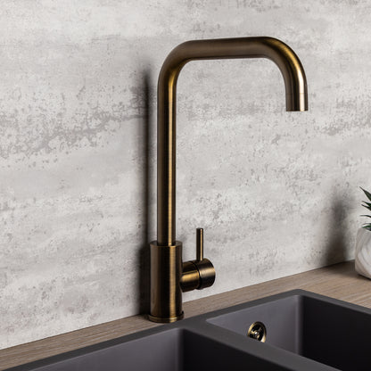 Top-Fix Vito Square Neck Fast Fitting Kitchen Mixer Tap - Antique Brass