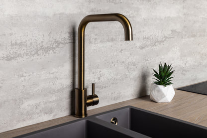 Top-Fix Vito Square Neck Fast Fitting Kitchen Mixer Tap - Antique Brass