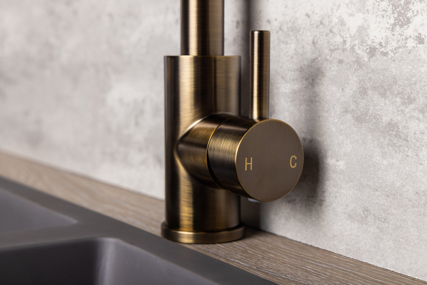 Top-Fix Vito Square Neck Fast Fitting Kitchen Mixer Tap - Antique Brass