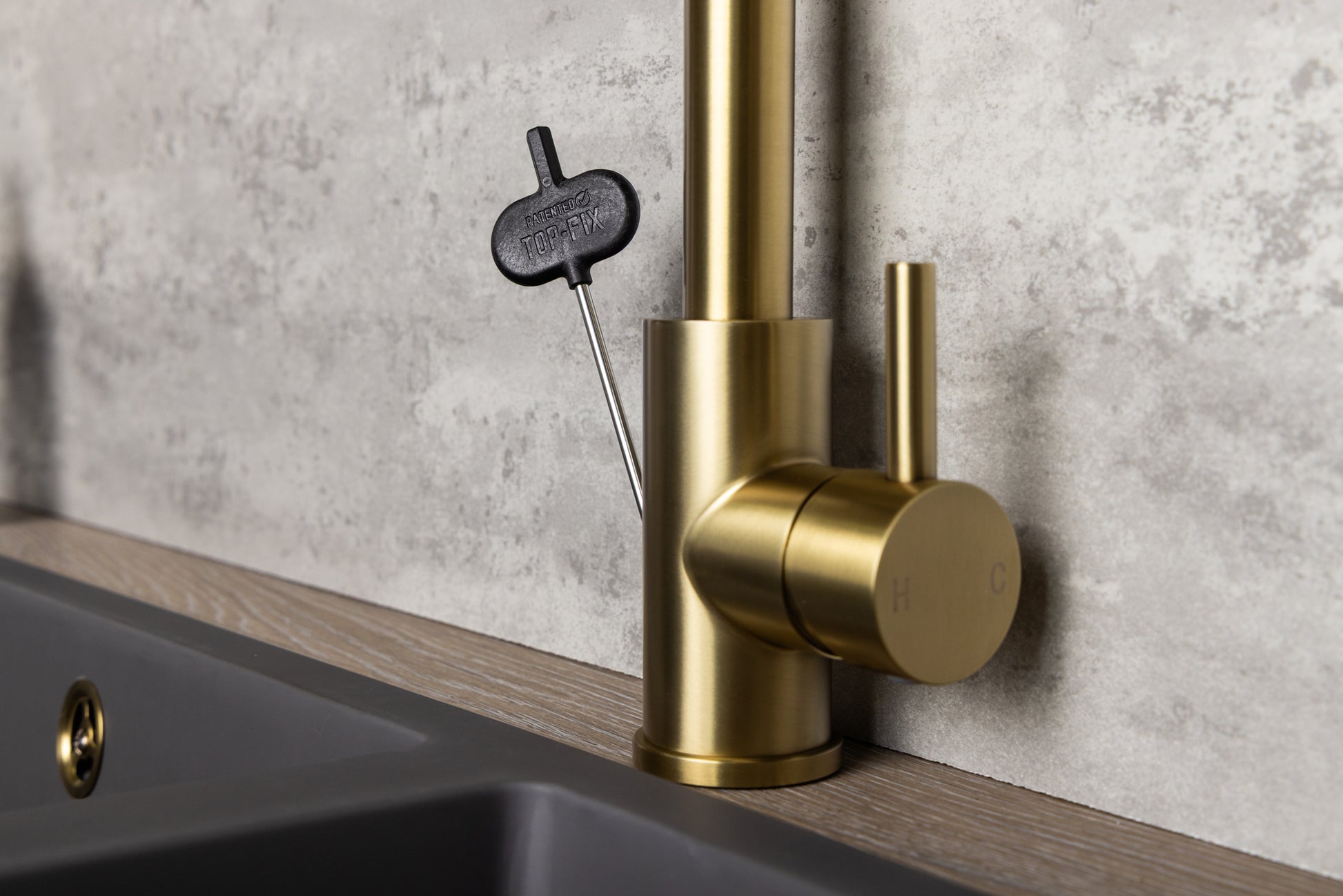 Top-Fix Vito Square Neck Fast Fitting Kitchen Mixer Tap - Brushed Brass