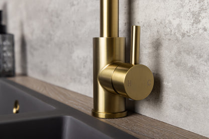 Top-Fix Vito Square Neck Fast Fitting Kitchen Mixer Tap - Brushed Brass