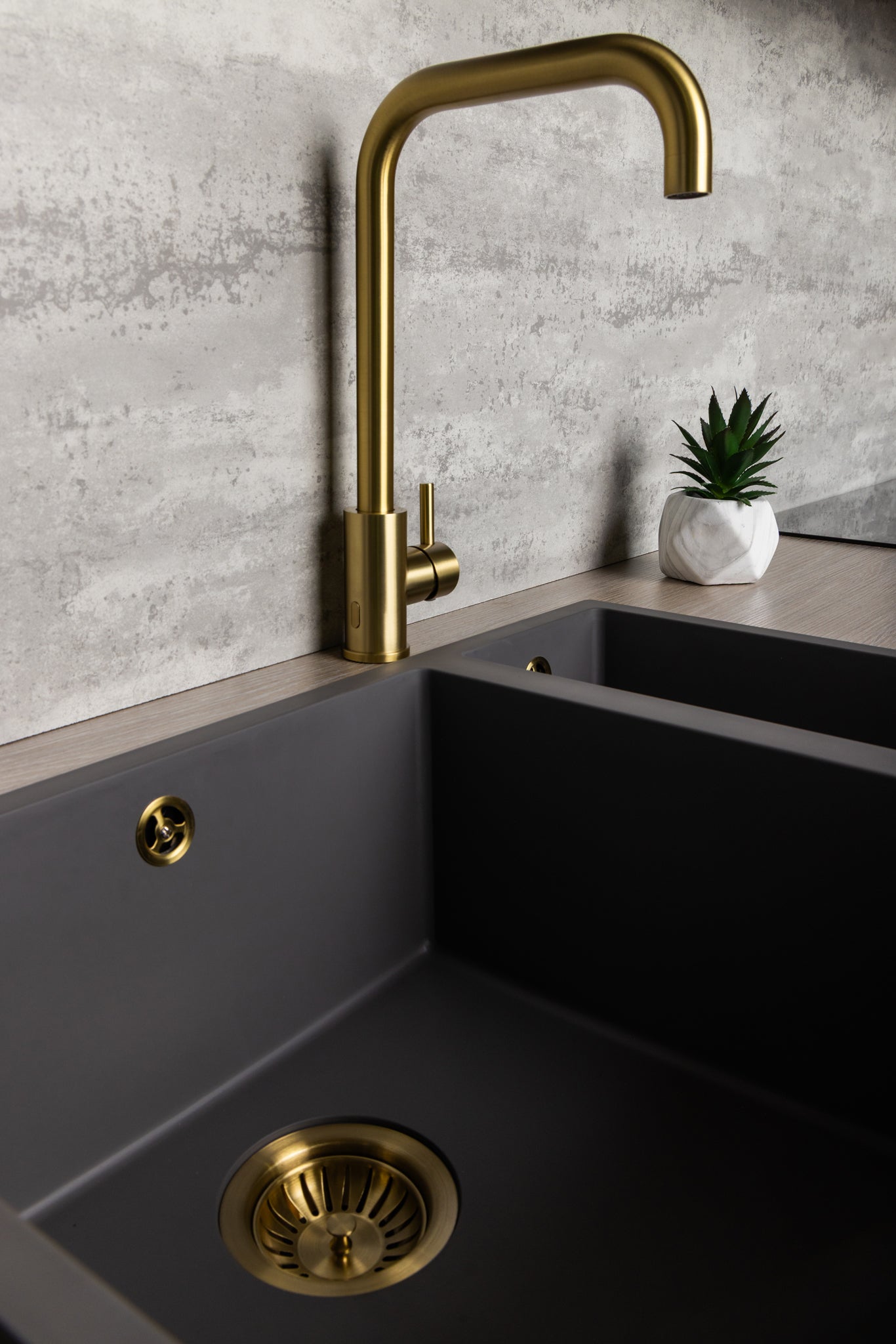 Top-Fix Vito Square Neck Fast Fitting Kitchen Mixer Tap - Brushed Brass