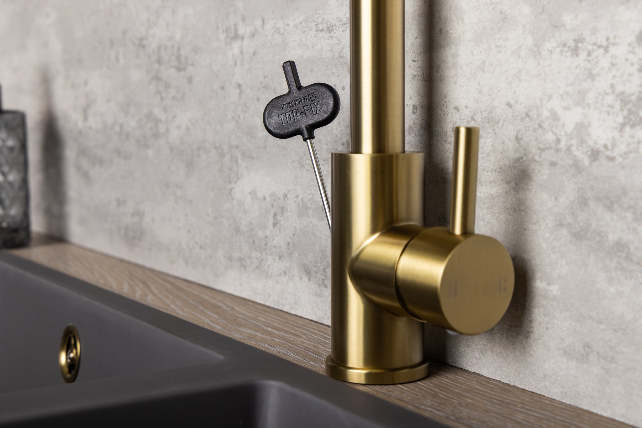 Top-Fix Vito L Neck Fast Fitting Kitchen Mixer Tap - Brushed Brass