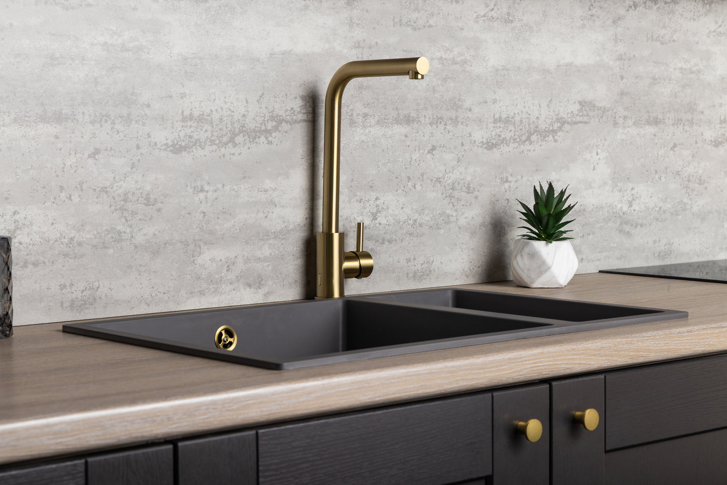 Top-Fix Vito L Neck Fast Fitting Kitchen Mixer Tap - Brushed Brass