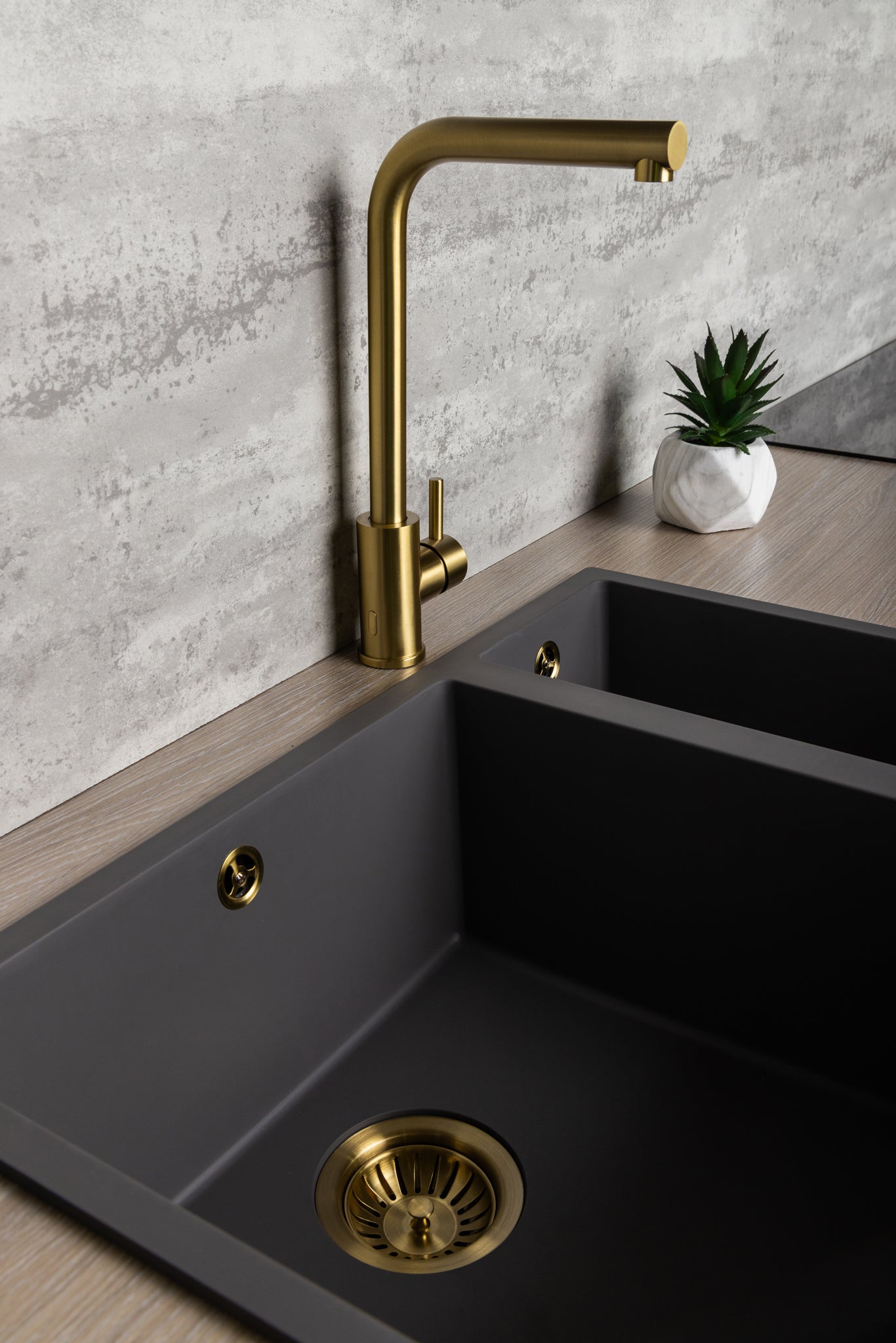 Top-Fix Vito L Neck Fast Fitting Kitchen Mixer Tap - Brushed Brass