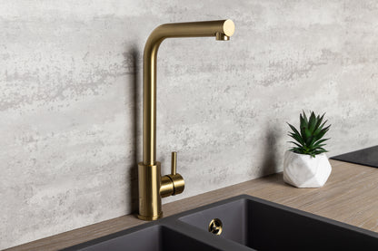 Top-Fix Vito L Neck Fast Fitting Kitchen Mixer Tap - Brushed Brass