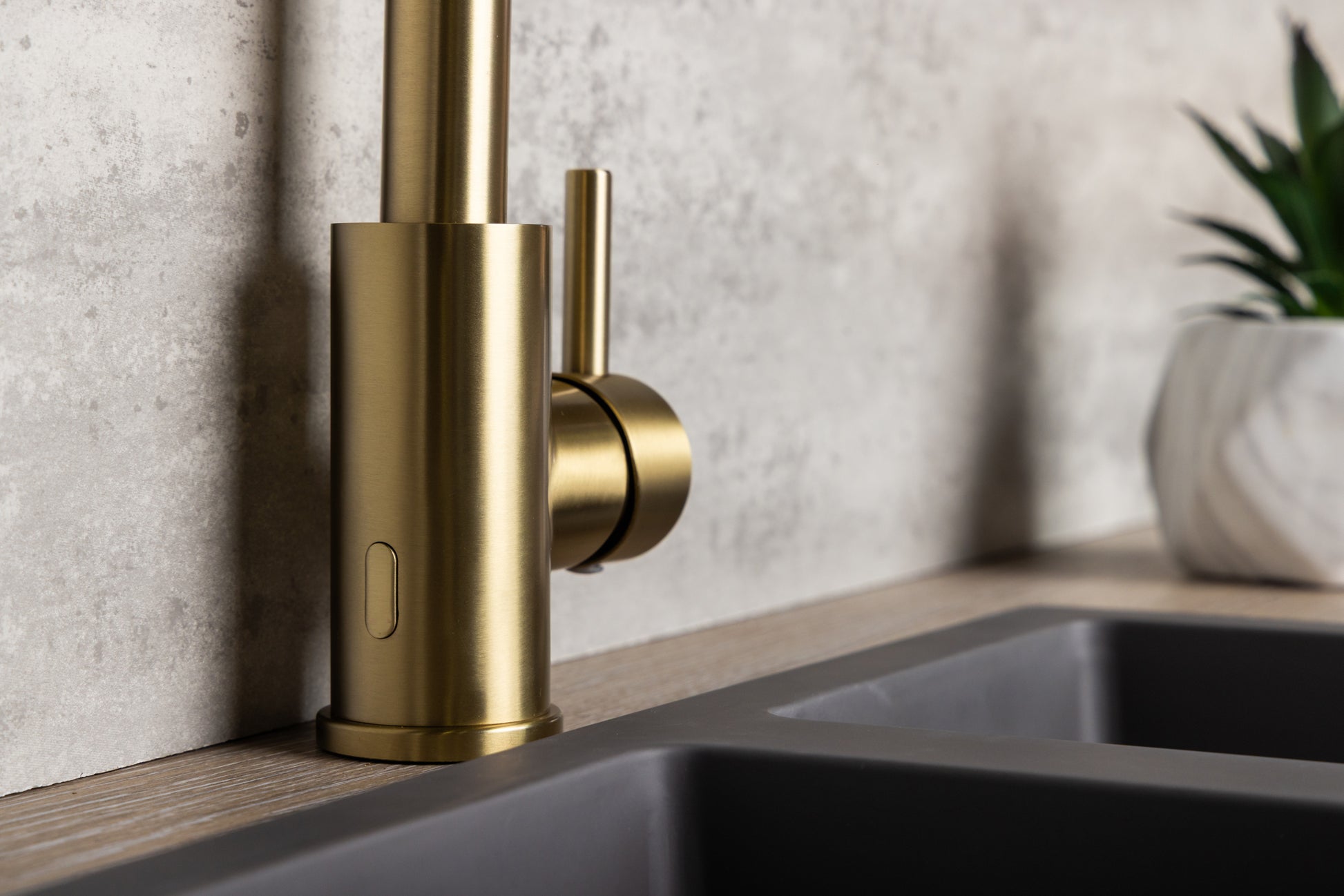 Top-Fix Vito L Neck Fast Fitting Kitchen Mixer Tap - Brushed Brass